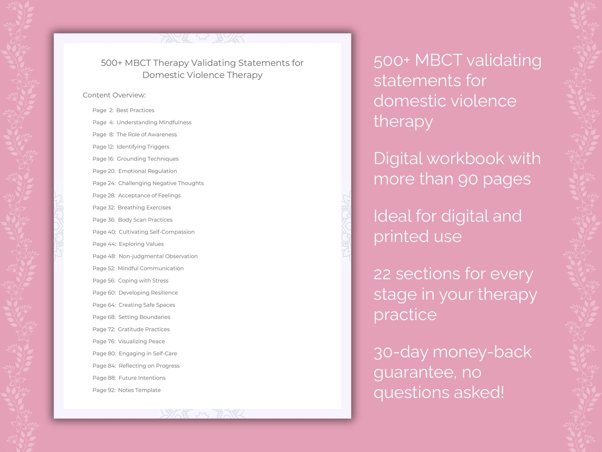 Domestic Violence Mindfulness-Based Cognitive Therapy (MBCT) Therapist Worksheets