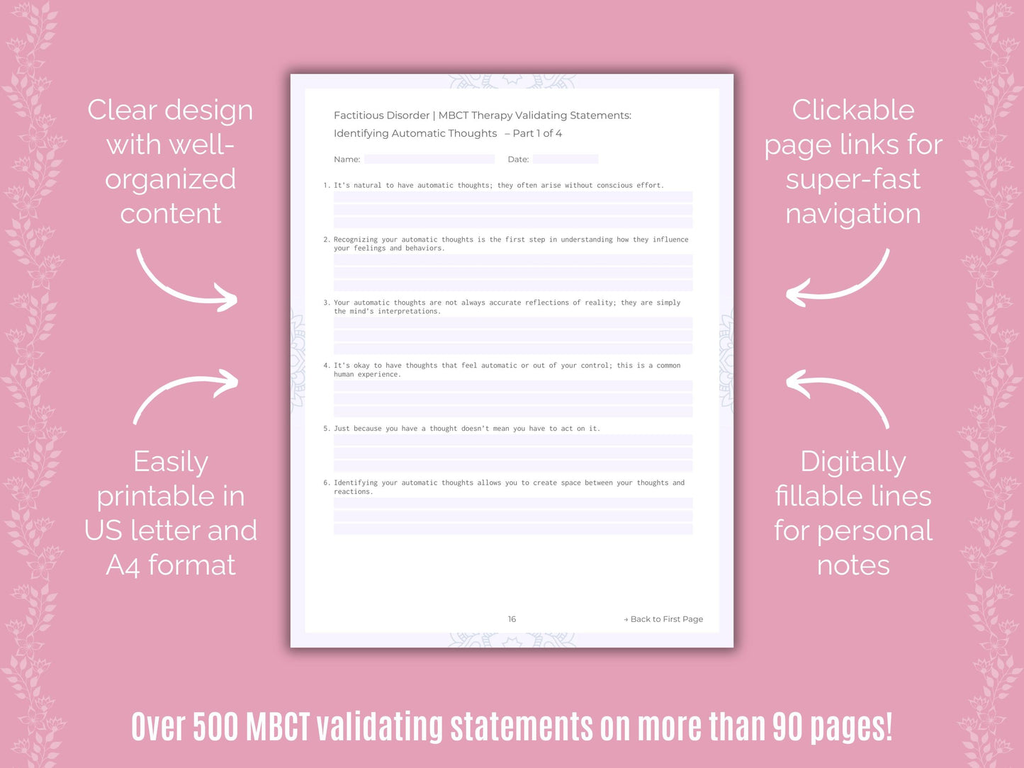 Factitious Disorder Mindfulness-Based Cognitive Therapy (MBCT) Counseling Templates