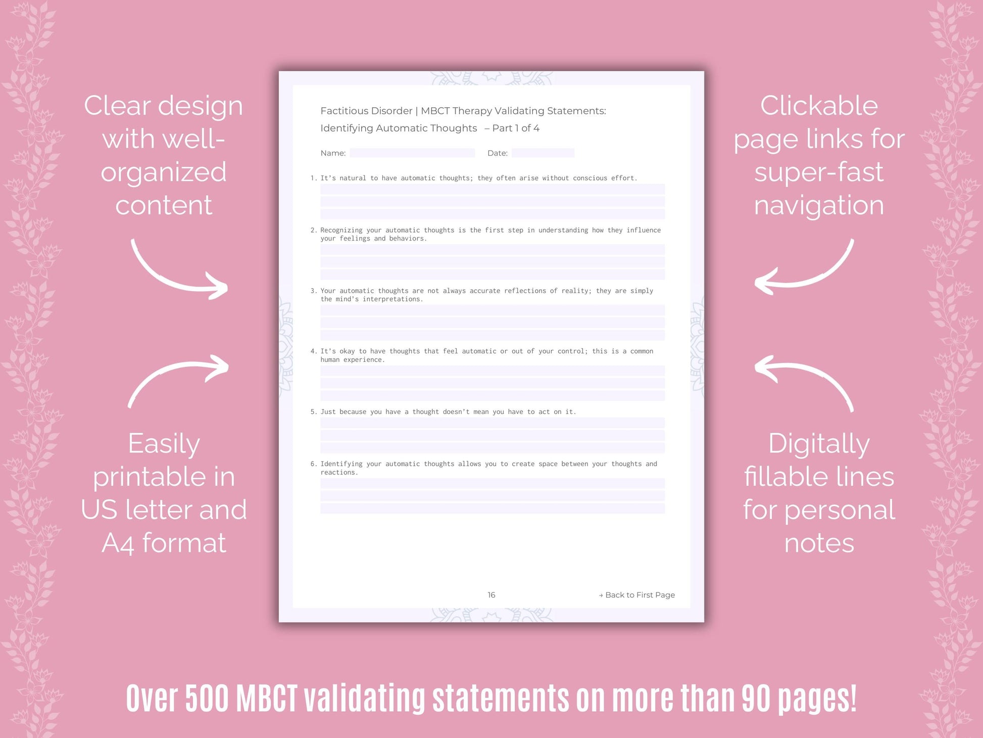 Factitious Disorder Mindfulness-Based Cognitive Therapy (MBCT) Counseling Templates