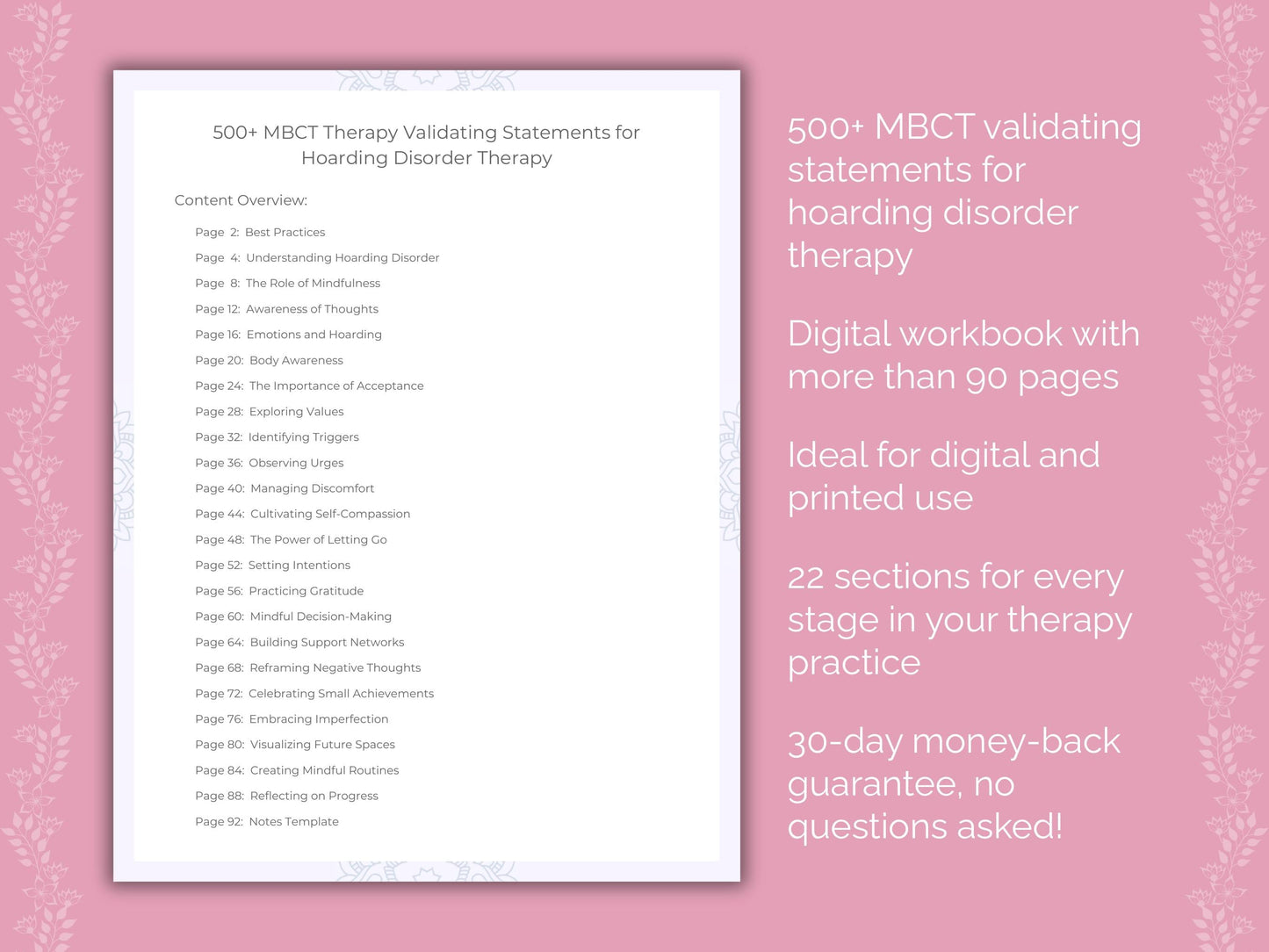Hoarding Disorder Mindfulness-Based Cognitive Therapy (MBCT) Therapist Worksheets