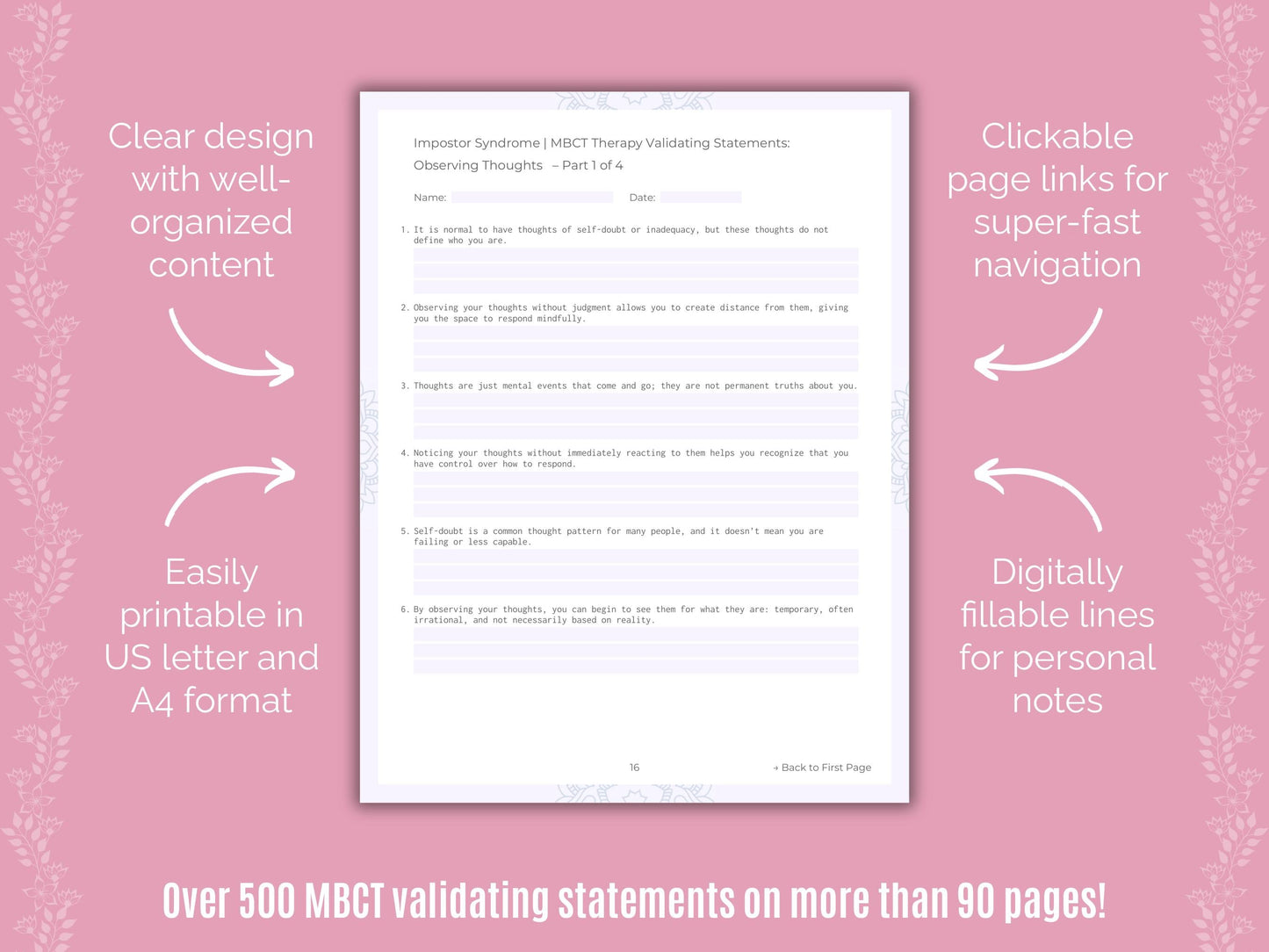 Impostor Syndrome Mindfulness-Based Cognitive Therapy (MBCT) Counseling Templates