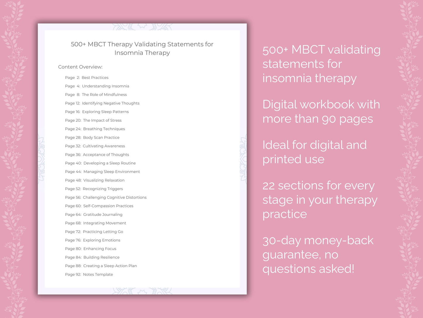 Insomnia Mindfulness-Based Cognitive Therapy (MBCT) Therapist Worksheets