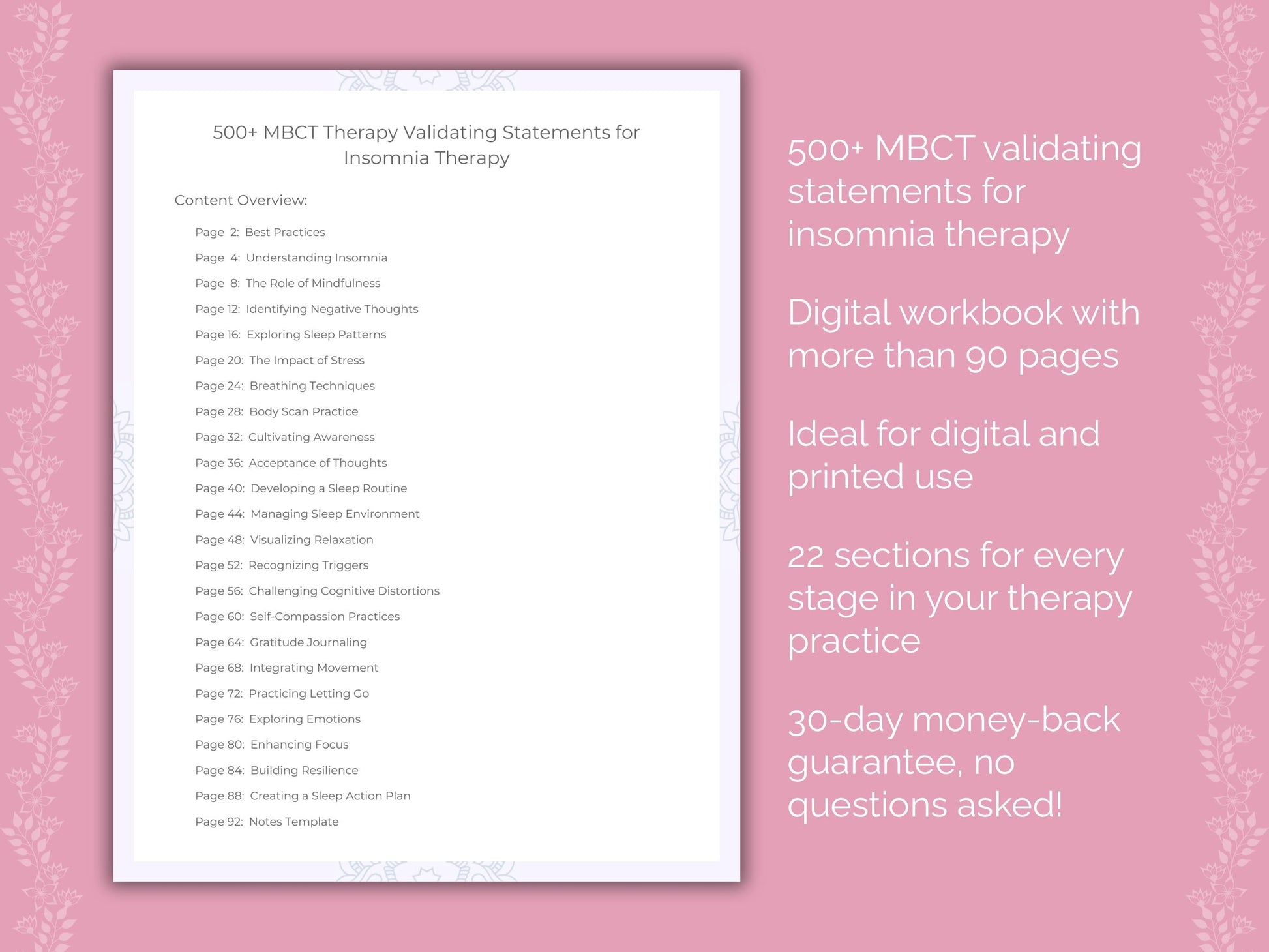 Insomnia Mindfulness-Based Cognitive Therapy (MBCT) Therapist Worksheets