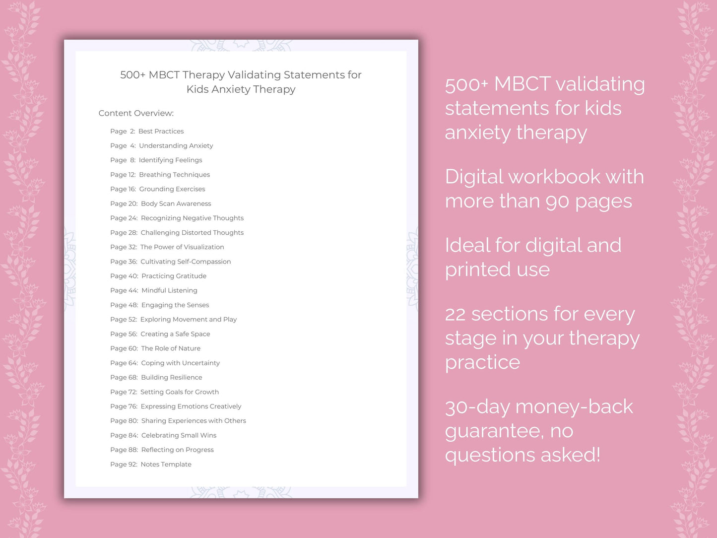 Kids Anxiety Mindfulness-Based Cognitive Therapy (MBCT) Therapist Worksheets