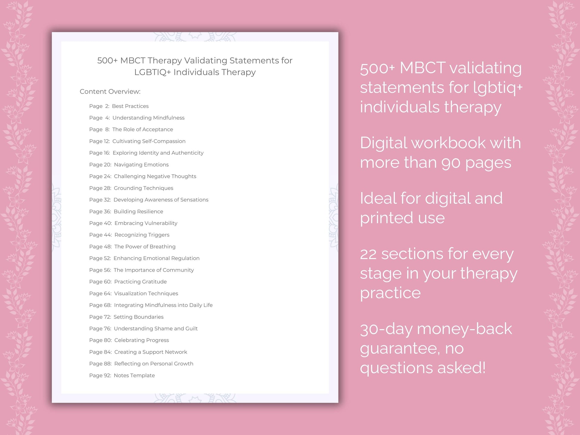 LGBTIQ+ Individuals Mindfulness-Based Cognitive Therapy (MBCT) Therapist Worksheets
