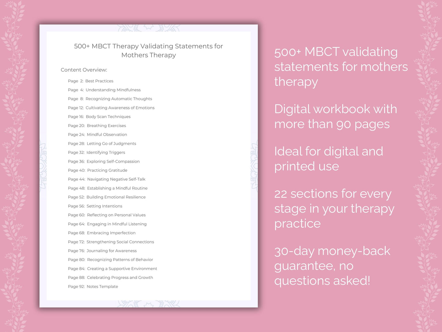 Mothers Mindfulness-Based Cognitive Therapy (MBCT) Therapist Worksheets