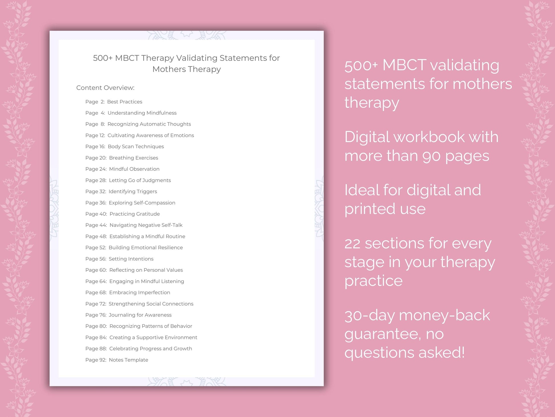 Mothers Mindfulness-Based Cognitive Therapy (MBCT) Therapist Worksheets