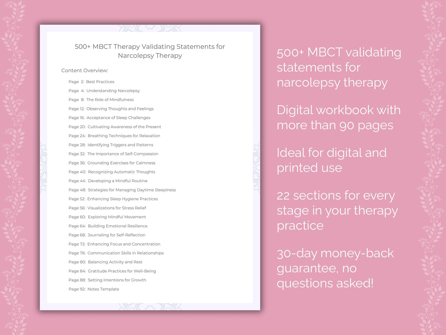 Narcolepsy Mindfulness-Based Cognitive Therapy (MBCT) Therapist Worksheets