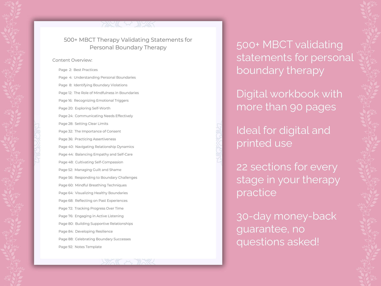 Personal Boundary Mindfulness-Based Cognitive Therapy (MBCT) Therapist Worksheets
