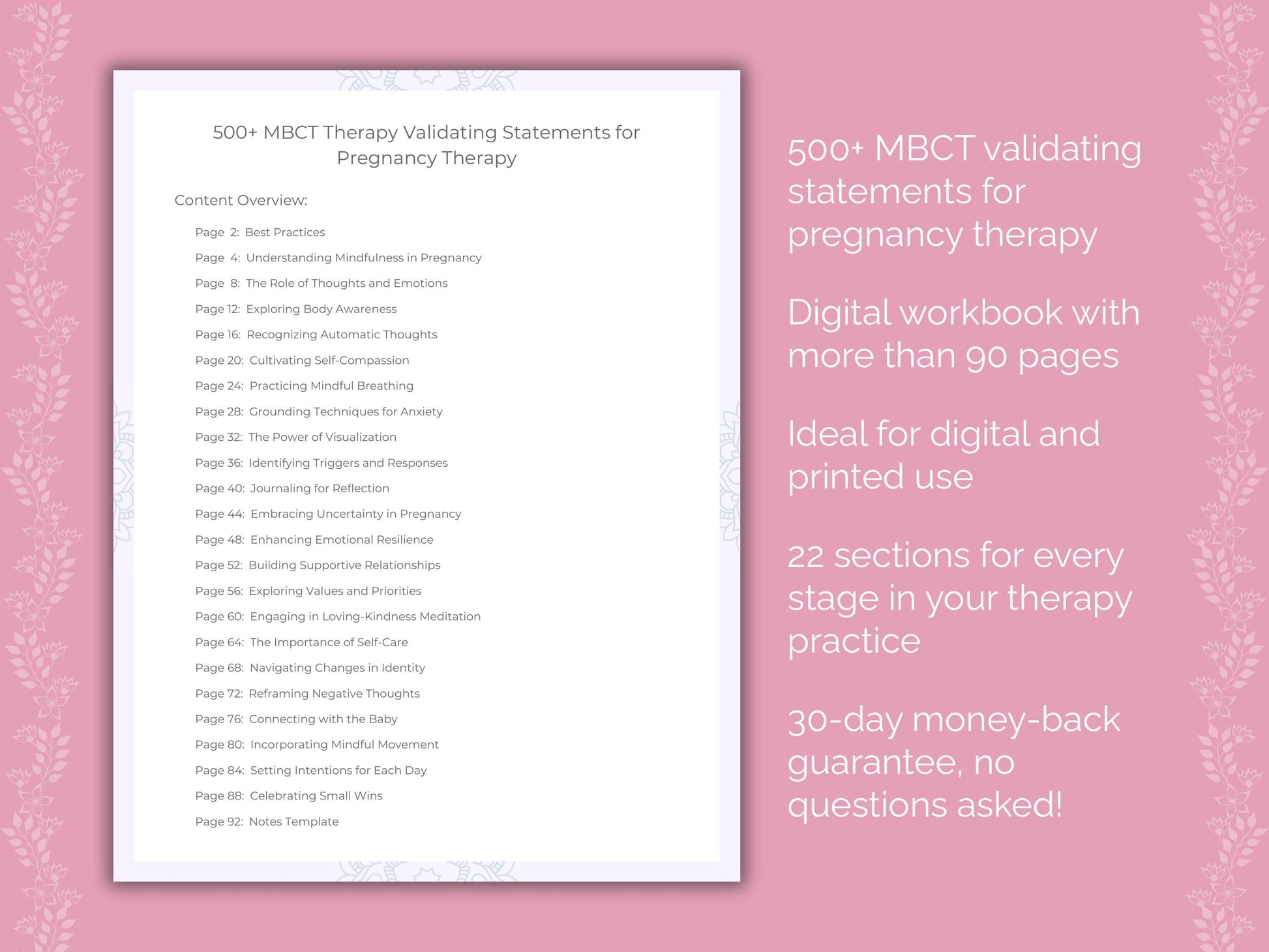 Pregnancy Mindfulness-Based Cognitive Therapy (MBCT) Therapist Worksheets