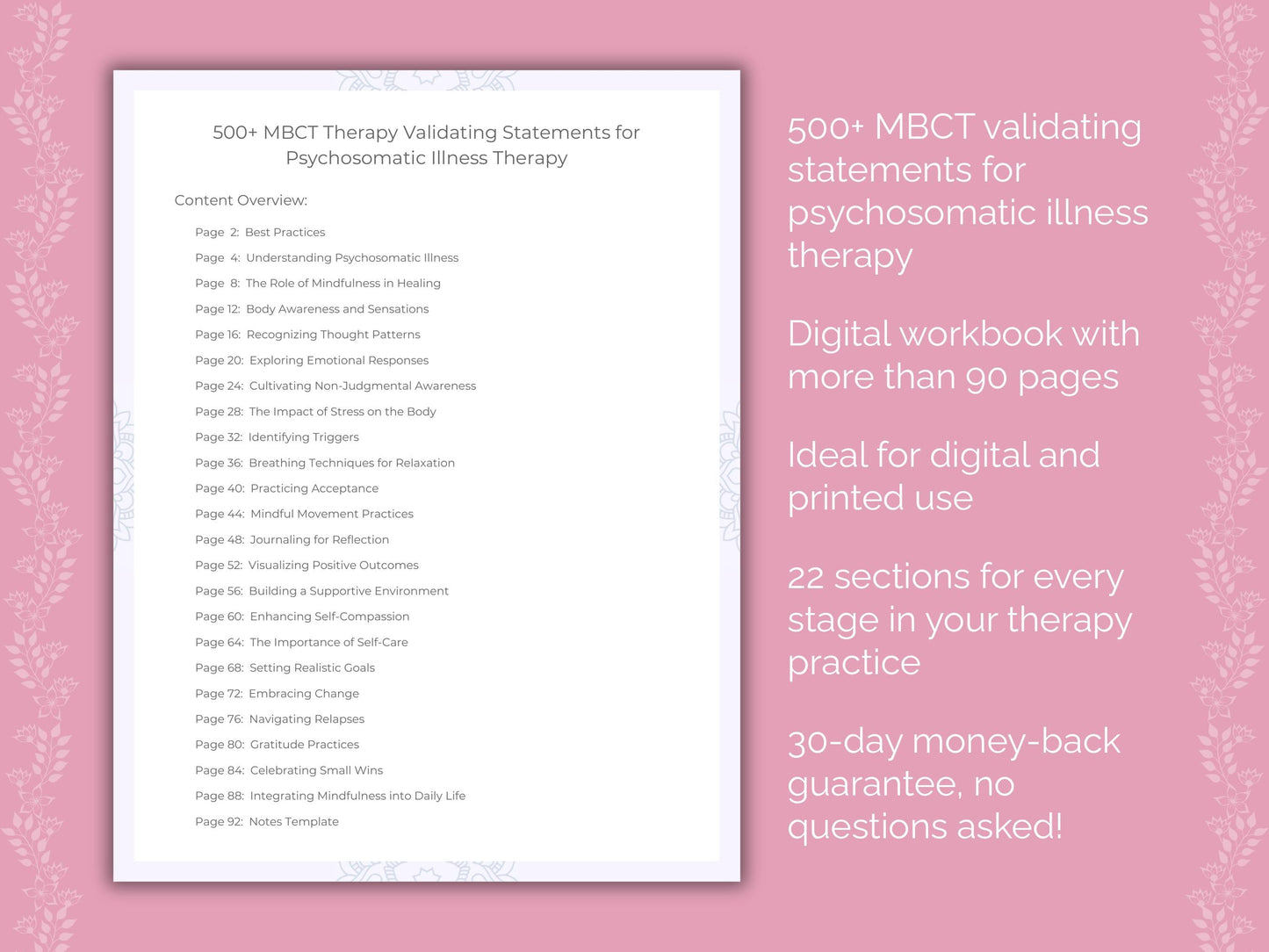 Psychosomatic Illness Mindfulness-Based Cognitive Therapy (MBCT) Therapist Worksheets