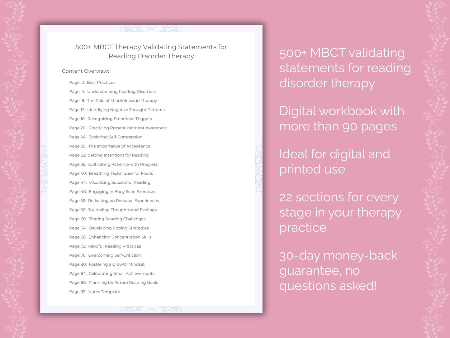 Reading Disorder Mindfulness-Based Cognitive Therapy (MBCT) Therapist Worksheets