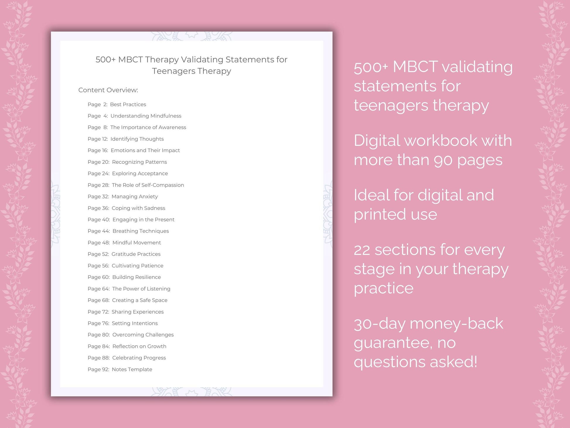 Teenagers Mindfulness-Based Cognitive Therapy (MBCT) Therapist Worksheets