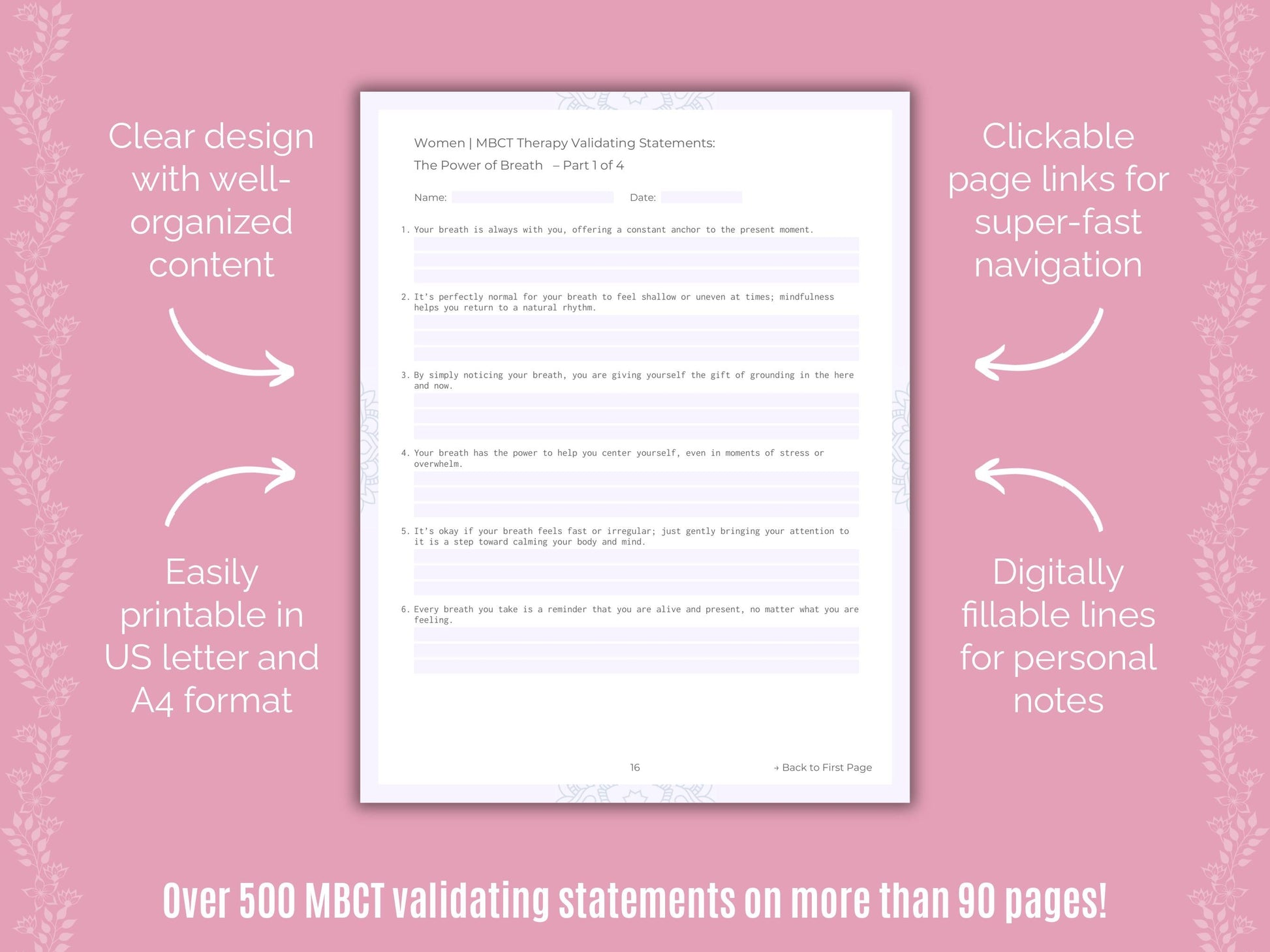 Women Mindfulness-Based Cognitive Therapy (MBCT) Counseling Templates
