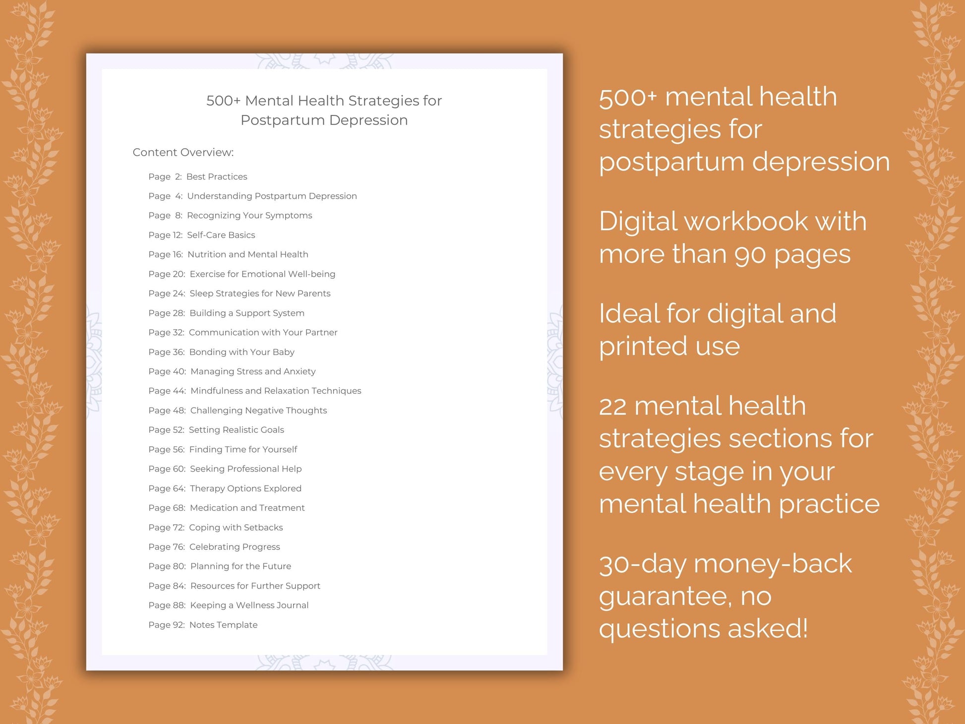 Postpartum Depression Mental Health Therapist Worksheets