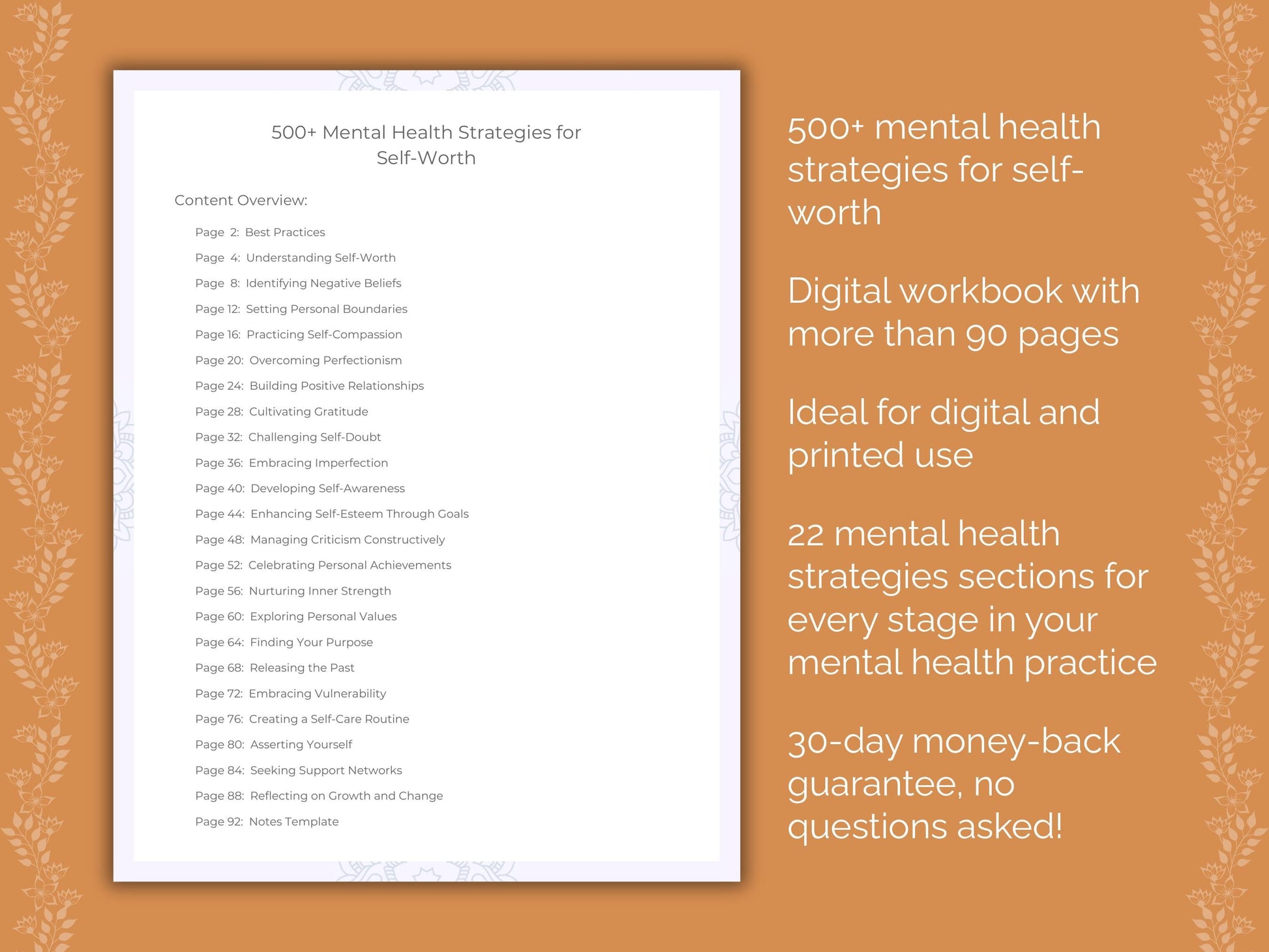 Self-Worth Mental Health Therapist Worksheets