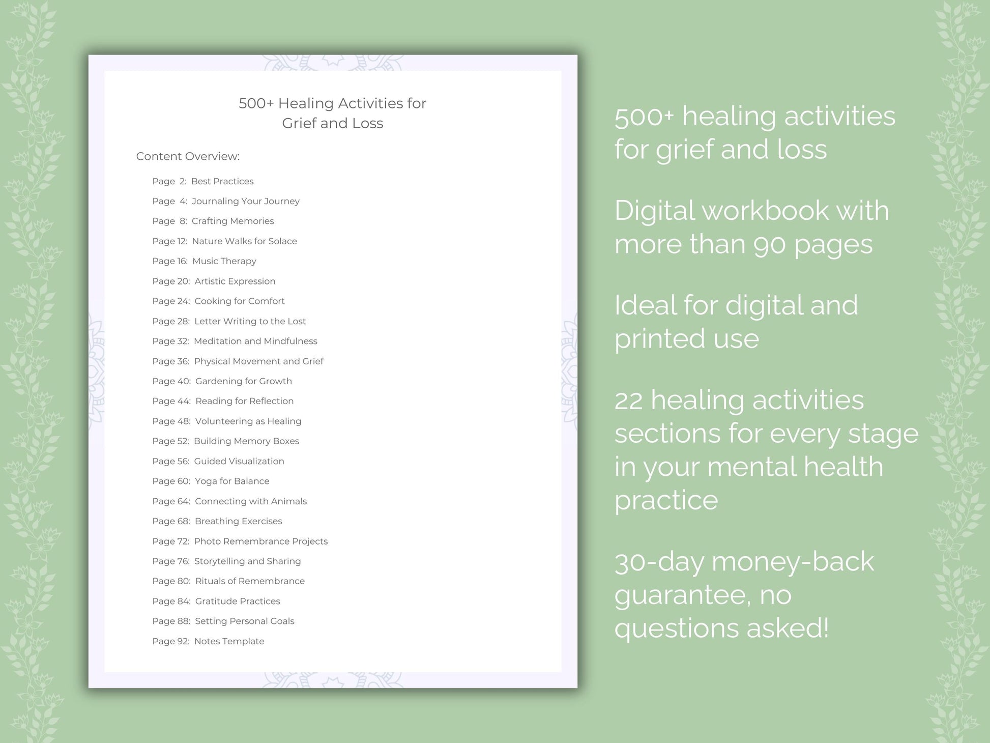 Grief and Loss Mental Health Therapist Worksheets