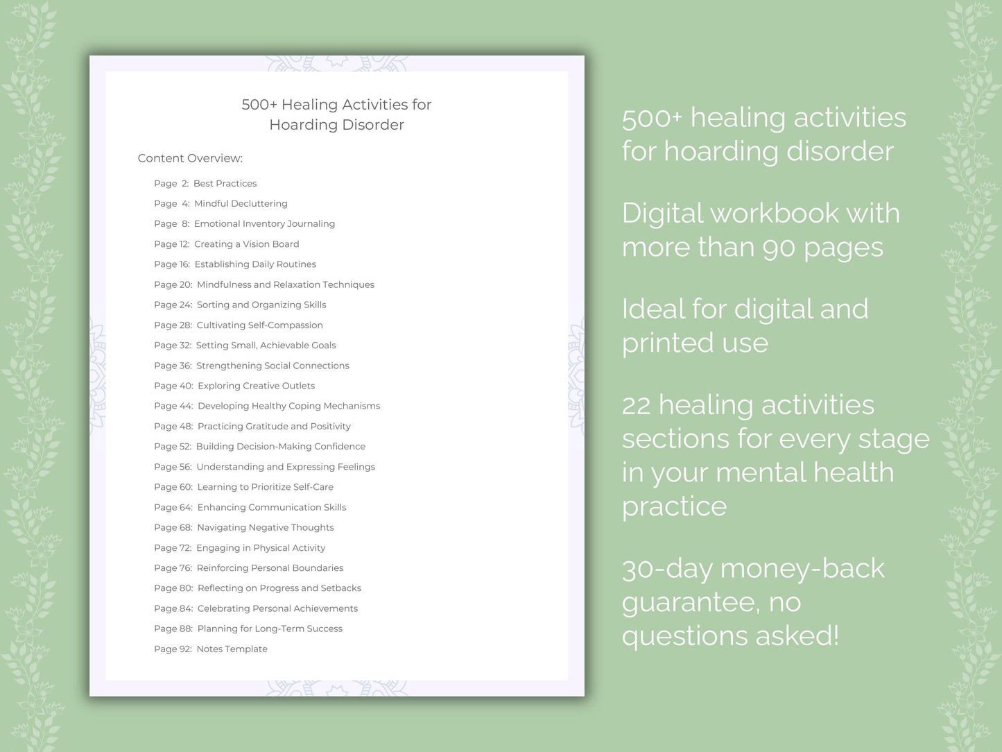 Hoarding Disorder Mental Health Therapist Worksheets