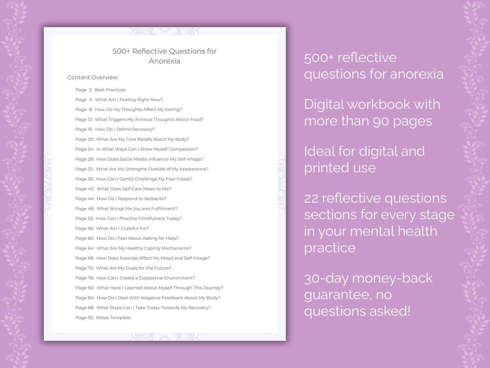 Anorexia Mental Health Therapist Worksheets