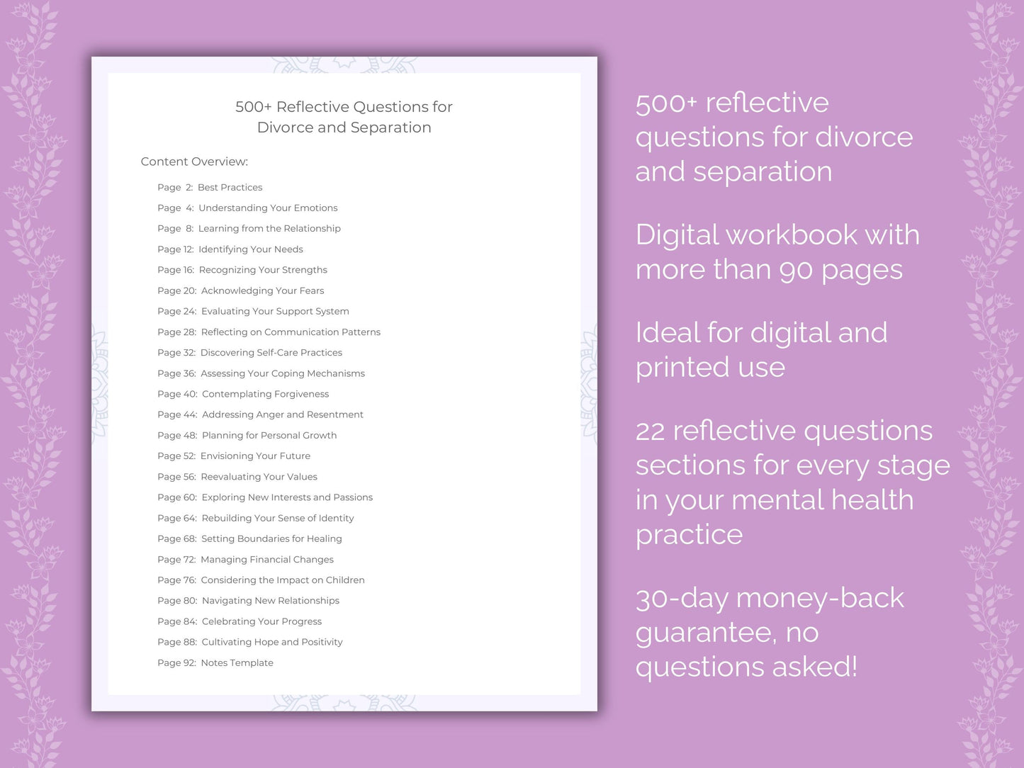 Divorce and Separation Mental Health Therapist Worksheets