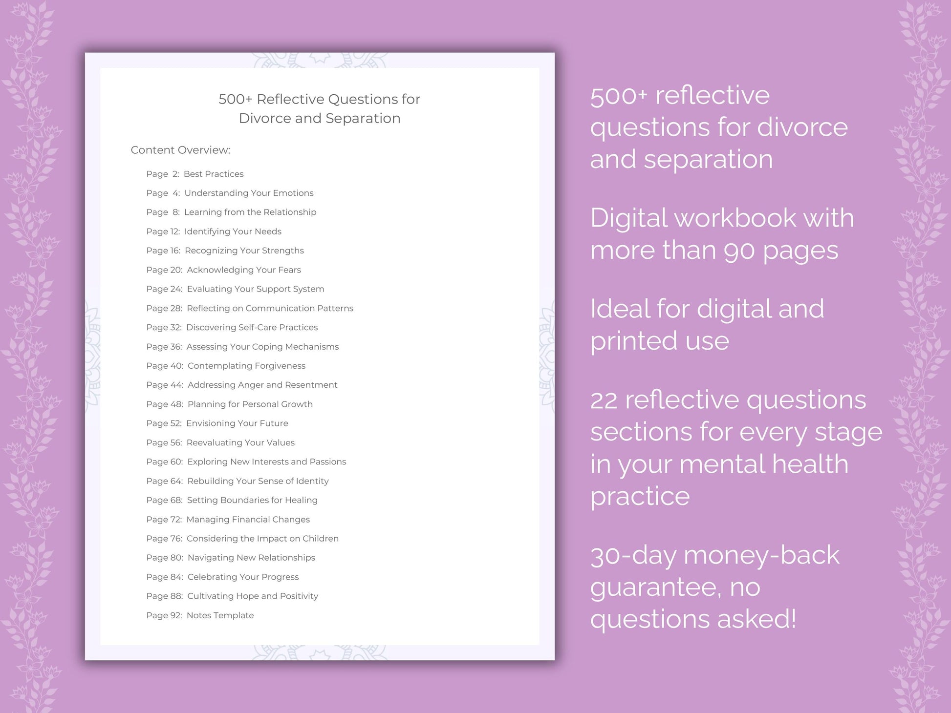 Divorce and Separation Mental Health Therapist Worksheets