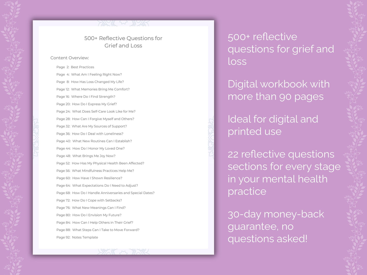 Grief and Loss Mental Health Therapist Worksheets