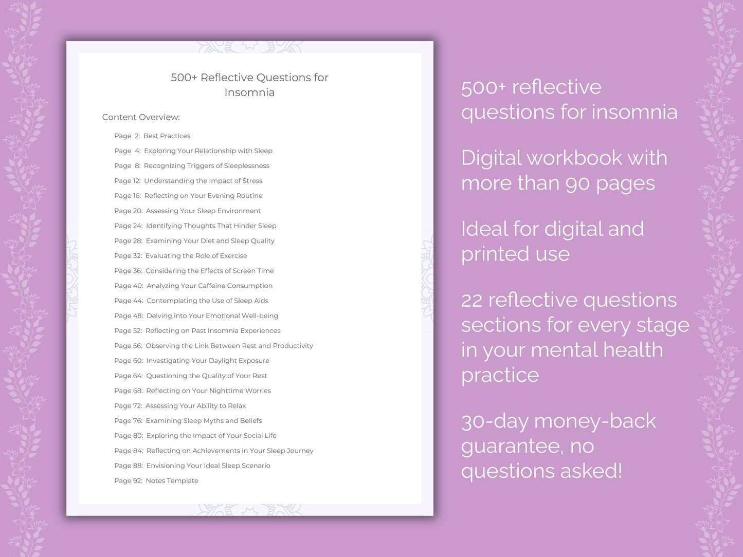 Insomnia Mental Health Therapist Worksheets