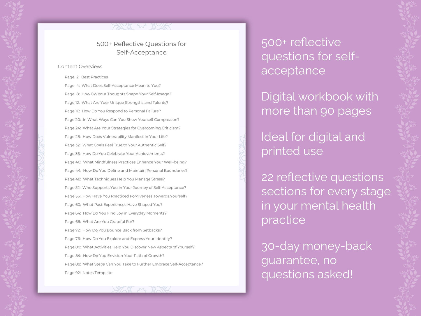 Self-Acceptance Mental Health Therapist Worksheets