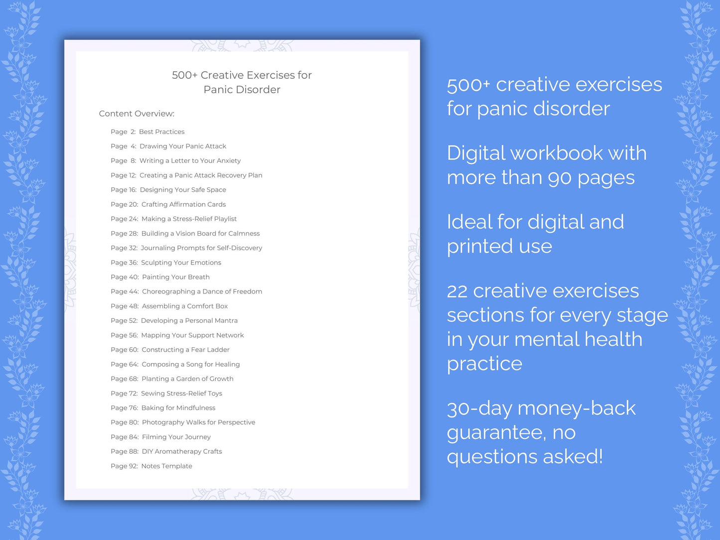 Panic Disorder Mental Health Therapist Worksheets