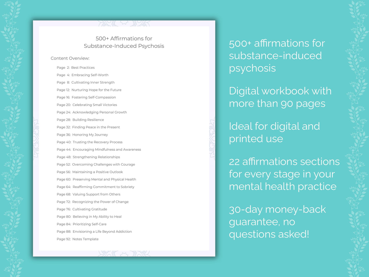 Substance-Induced Psychosis Mental Health Therapist Worksheets