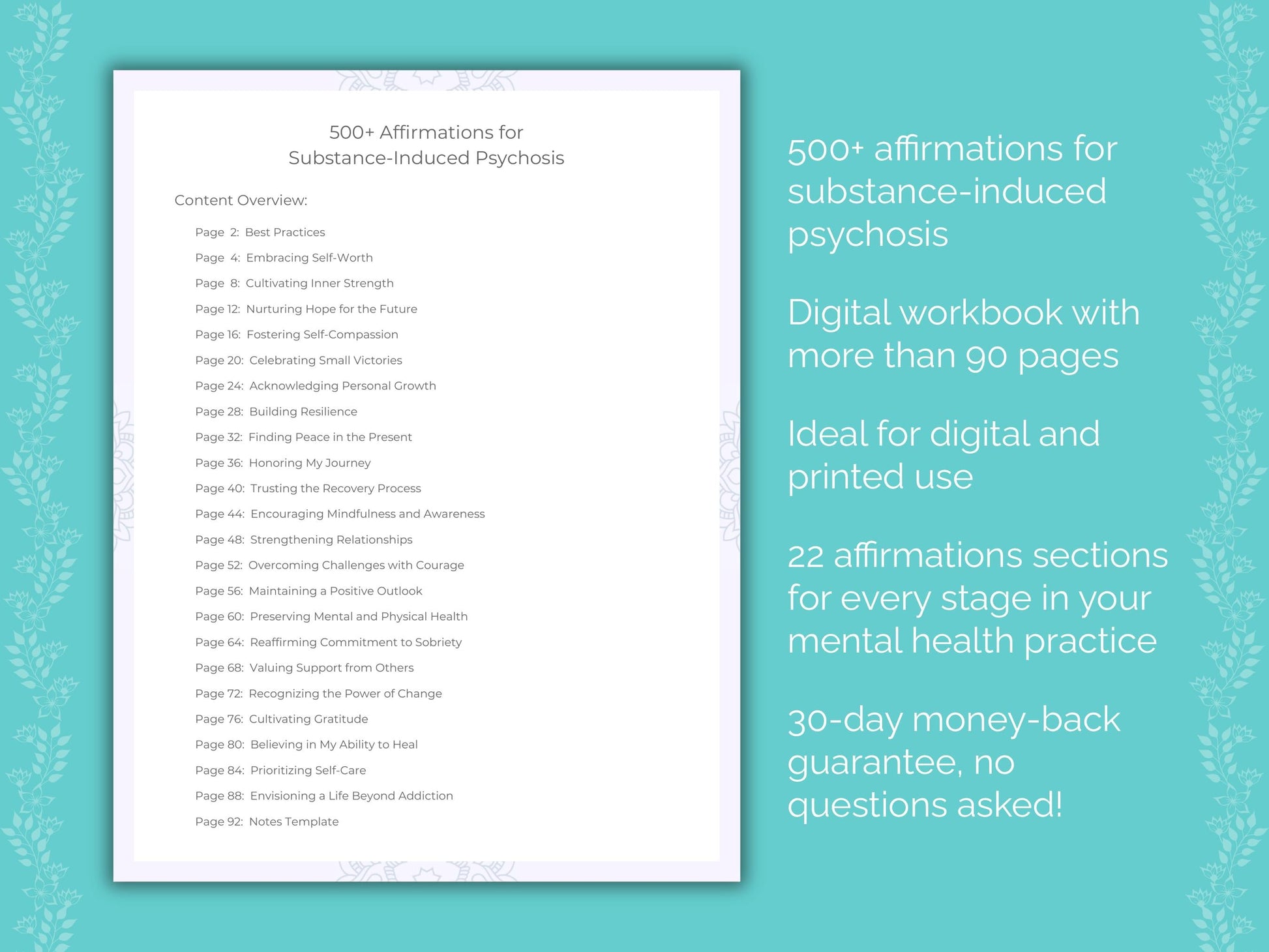 Substance-Induced Psychosis Mental Health Therapist Worksheets