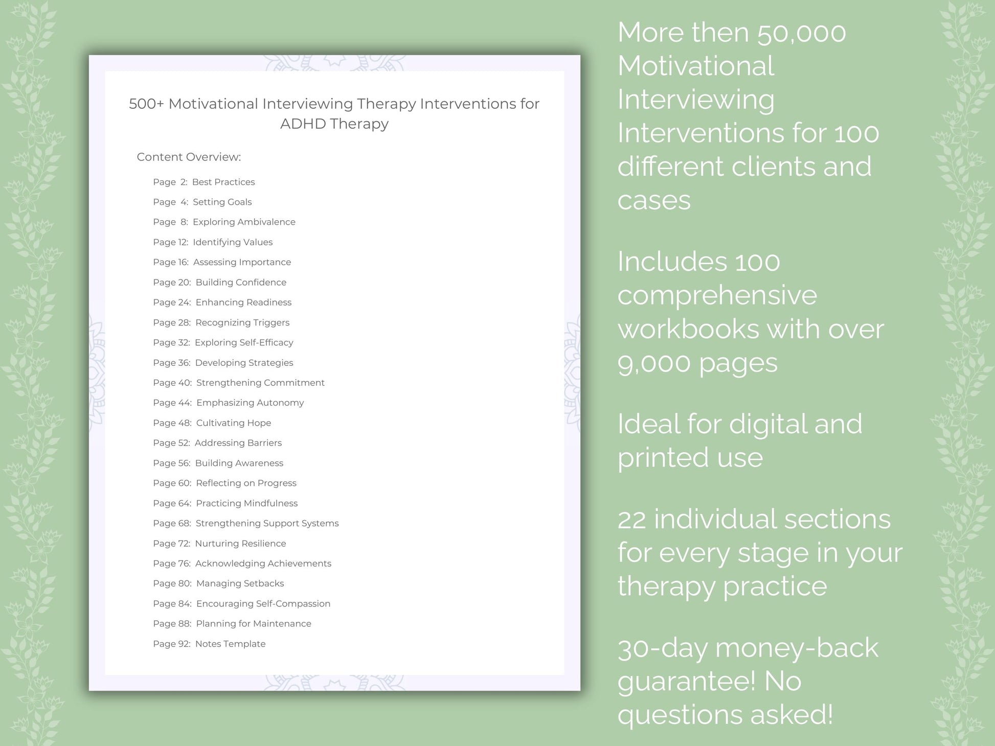 Motivational Interviewing Therapy Interventions Counseling Templates