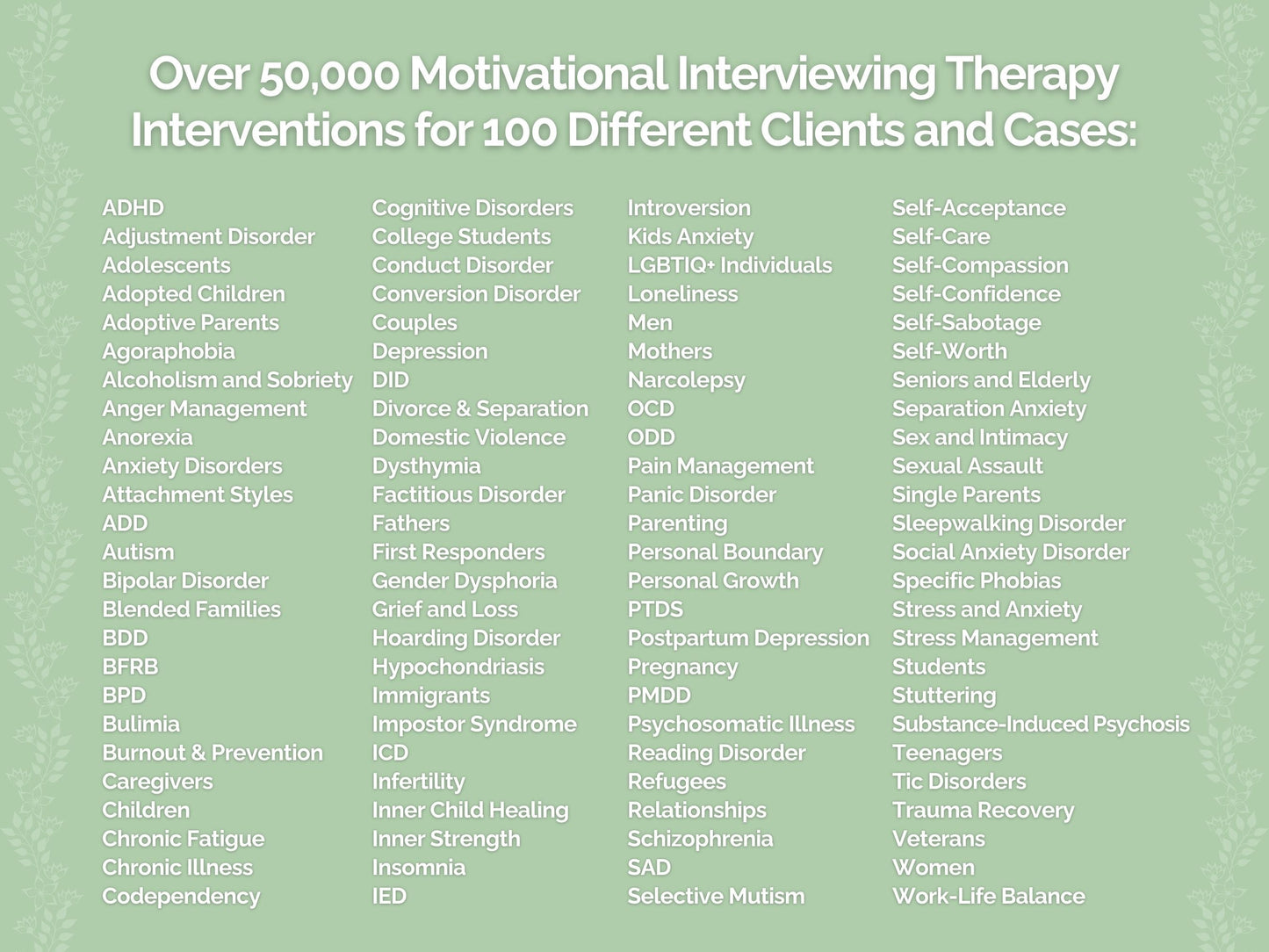 Motivational Interviewing Therapy Interventions Therapist Worksheets