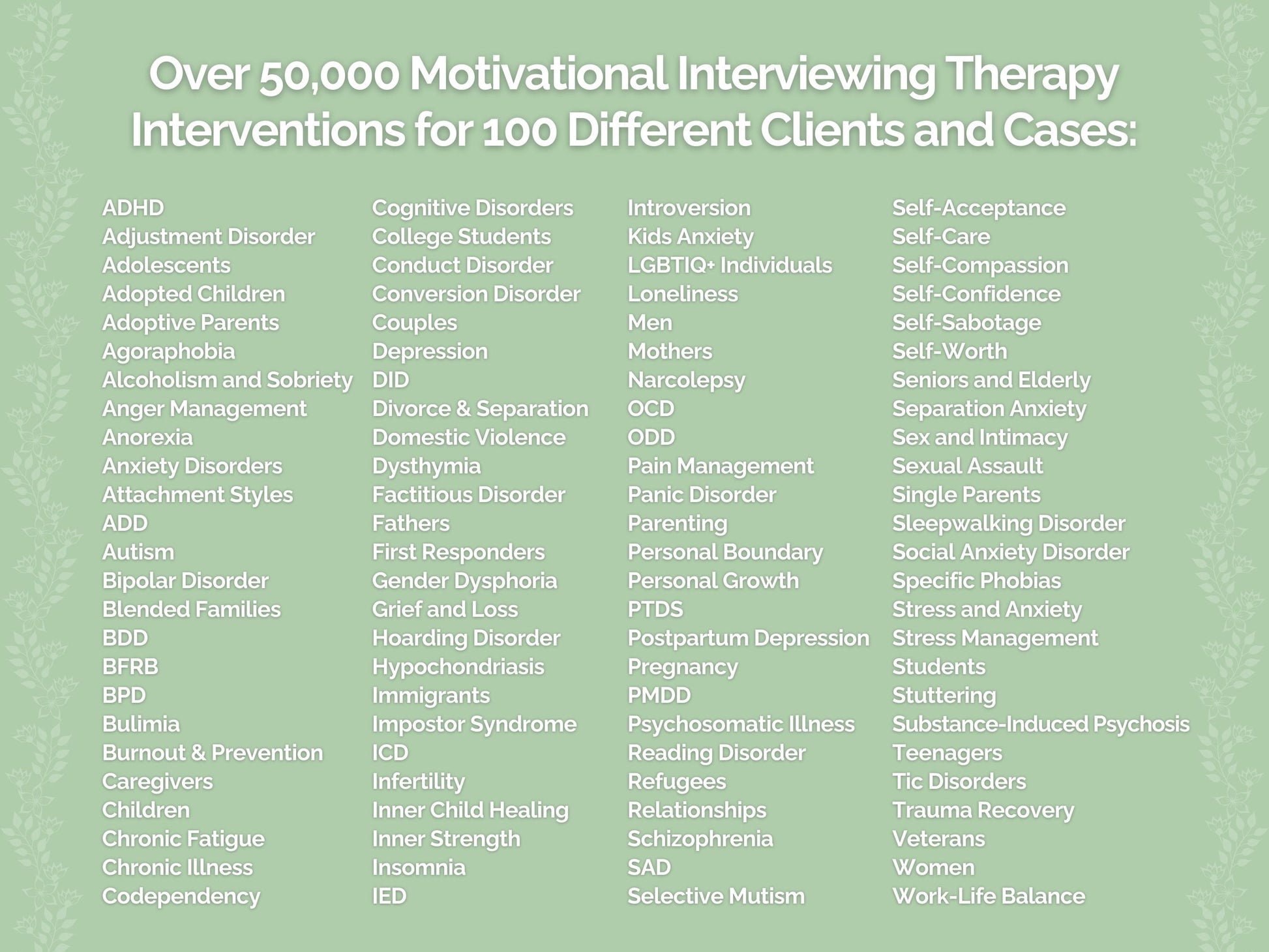 Motivational Interviewing Therapy Interventions Therapist Worksheets