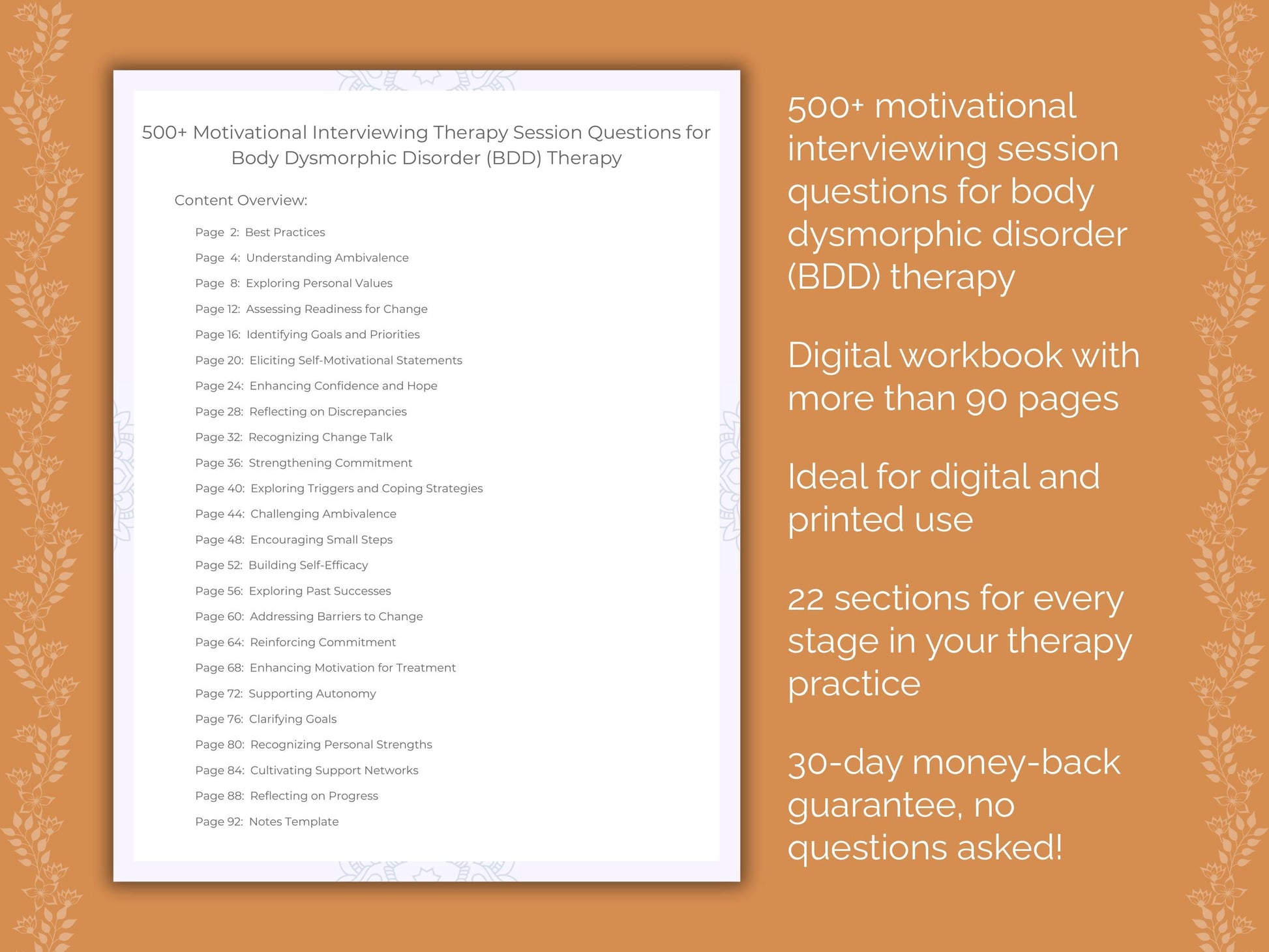 Body Dysmorphic Disorder (BDD) Motivational Interviewing Therapist Worksheets