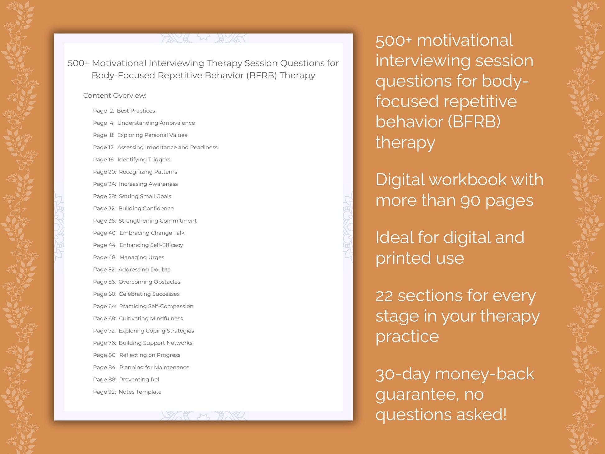 Body-Focused Repetitive Behavior (BFRB) Motivational Interviewing Therapist Worksheets