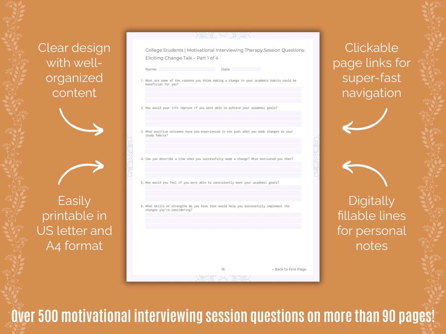 College Students Motivational Interviewing Counseling Templates