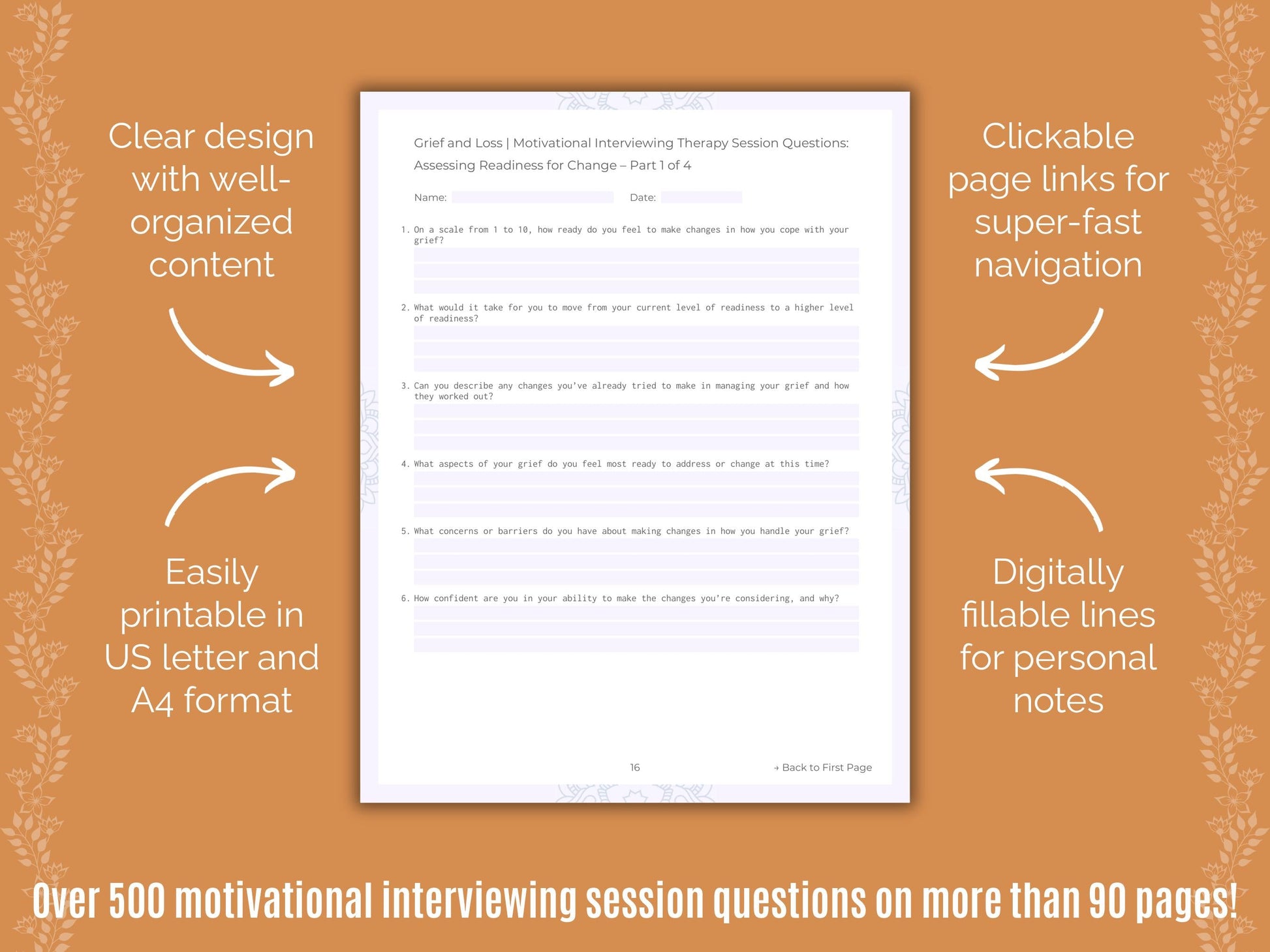 Grief and Loss Motivational Interviewing Counseling Templates