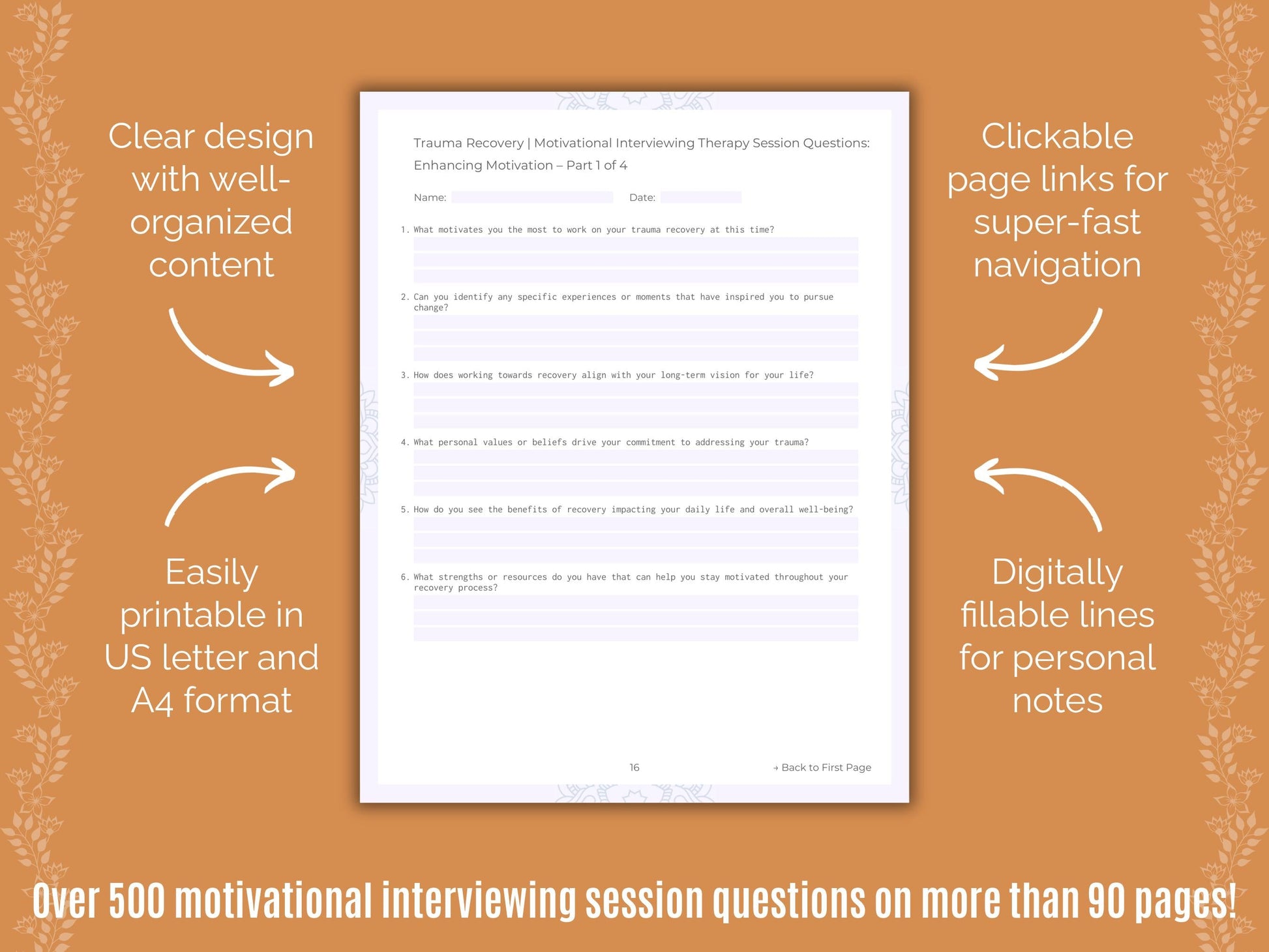 Trauma Recovery Motivational Interviewing Counseling Templates