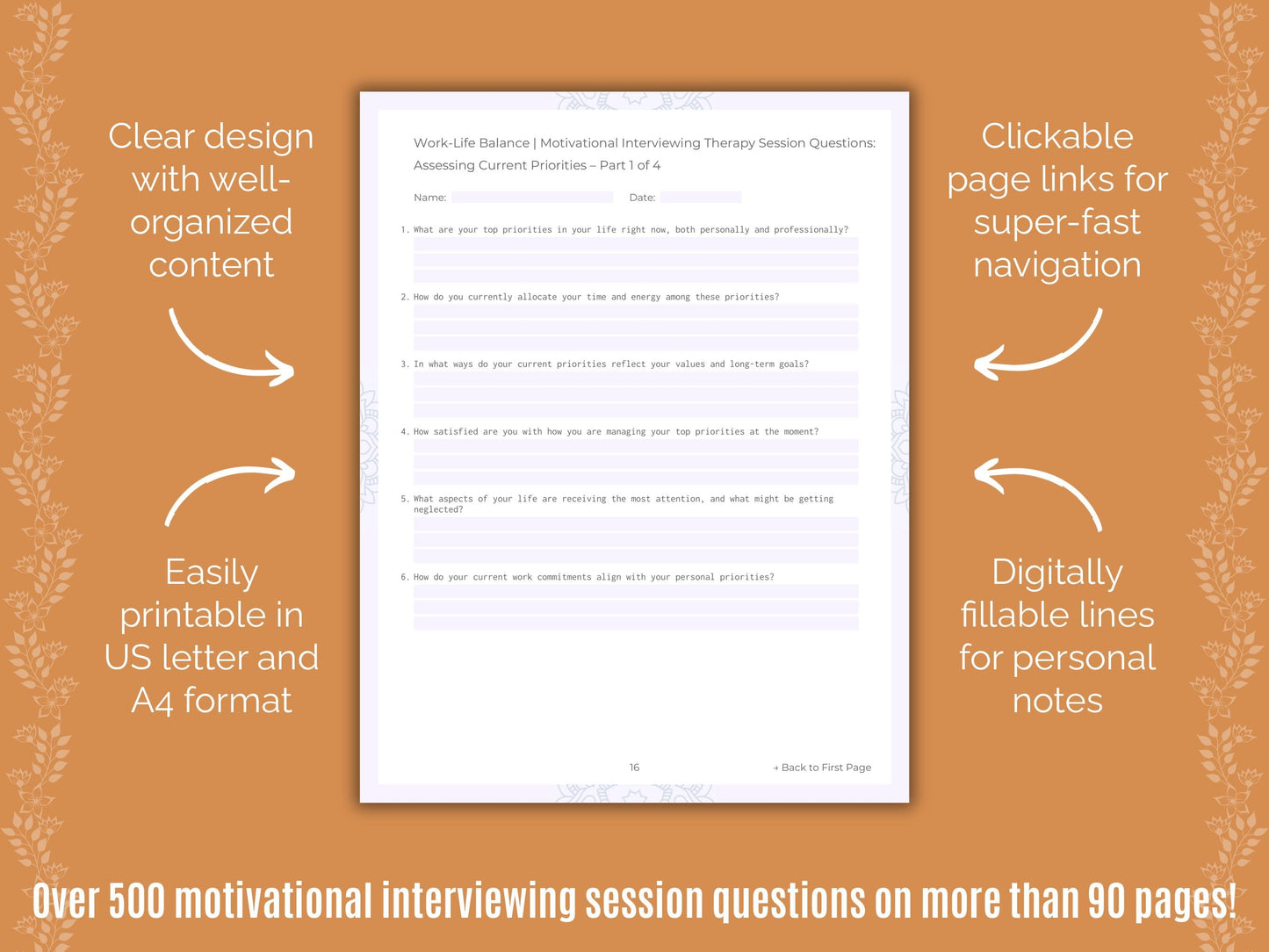 Work-Life Balance Motivational Interviewing Counseling Templates