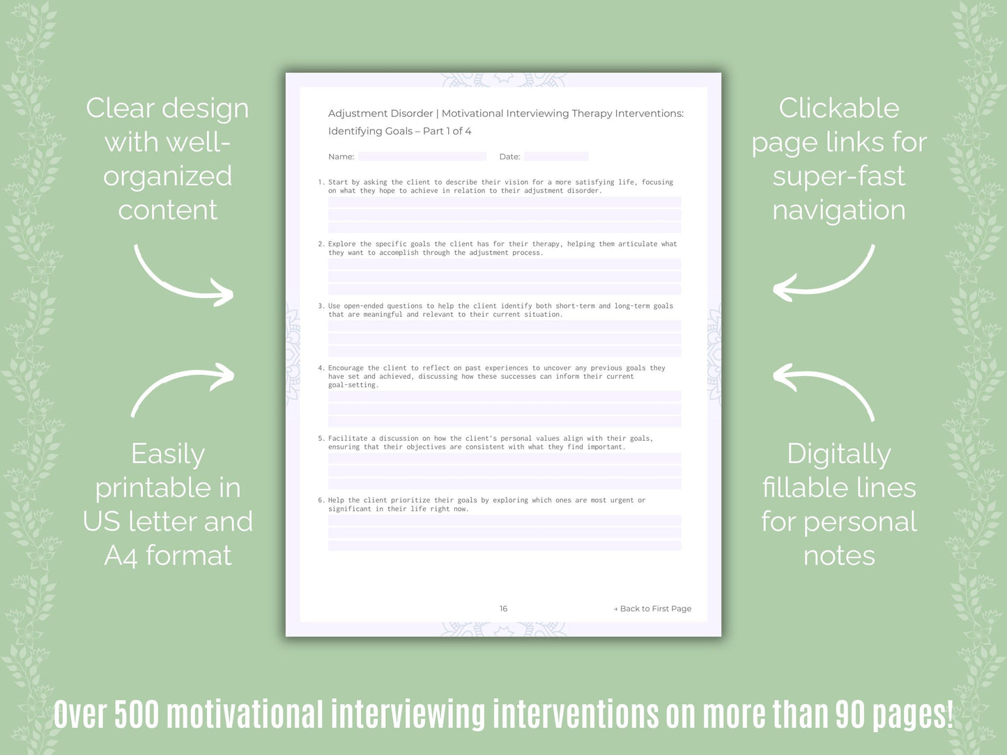 Adjustment Disorder Motivational Interviewing Counseling Templates