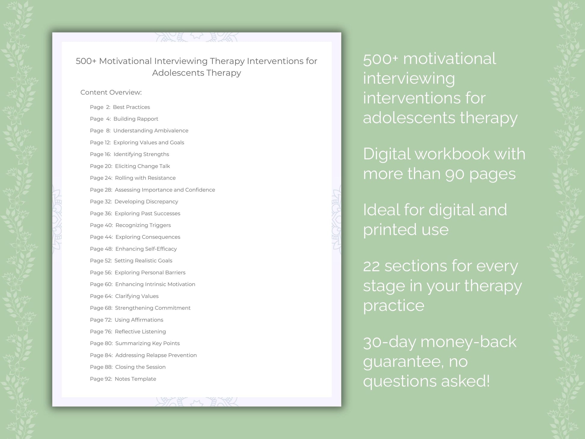Adolescents Motivational Interviewing Therapist Worksheets