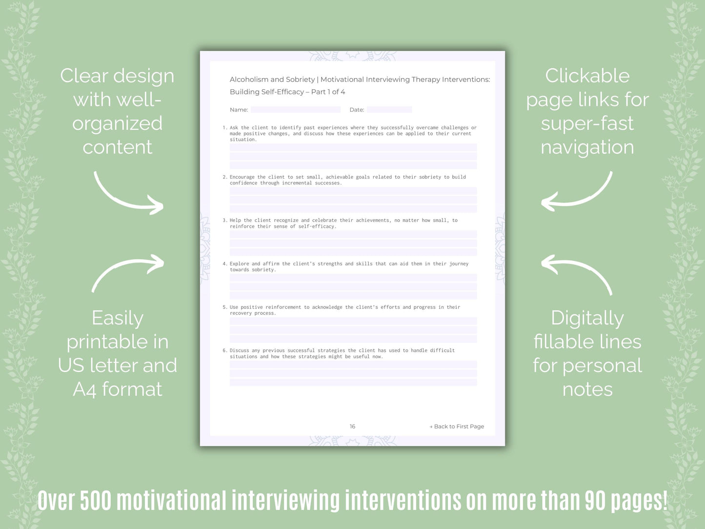 Alcoholism and Sobriety Motivational Interviewing Counseling Templates