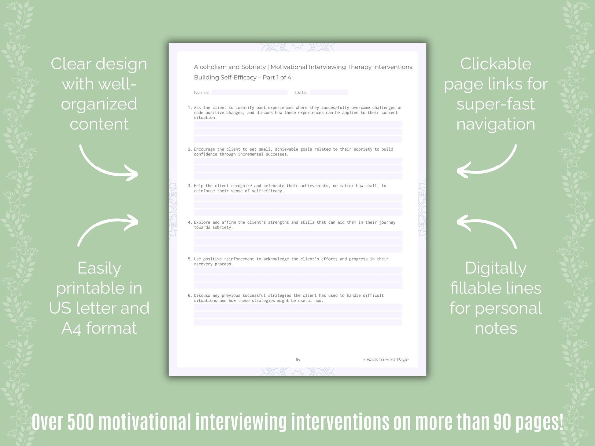 Alcoholism and Sobriety Motivational Interviewing Counseling Templates