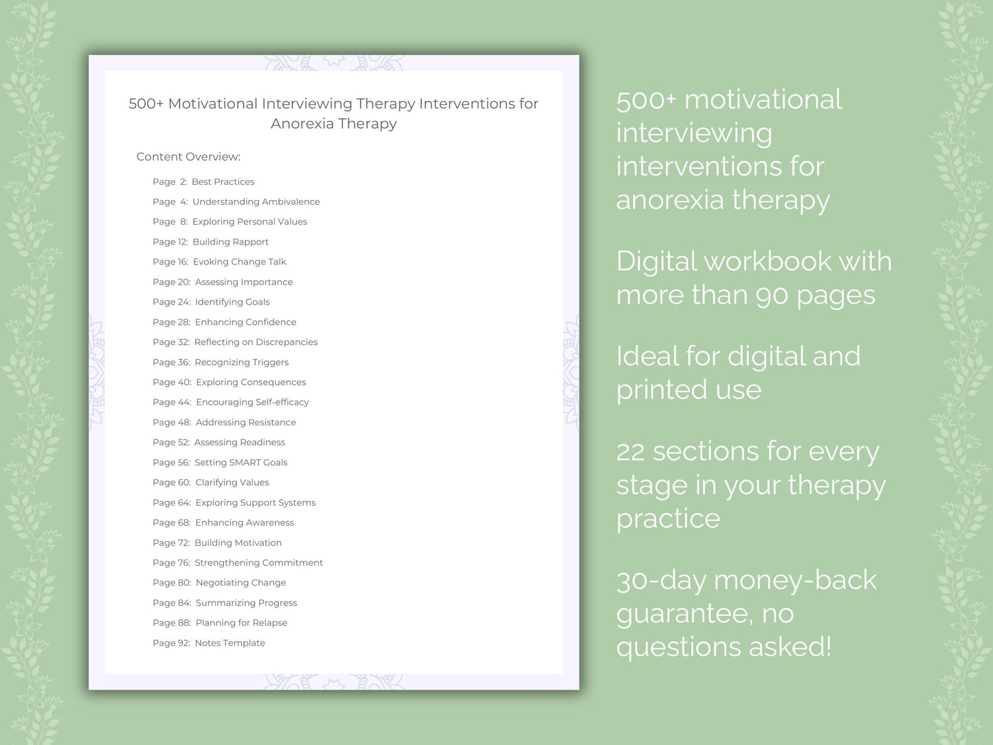 Anorexia Motivational Interviewing Therapist Worksheets