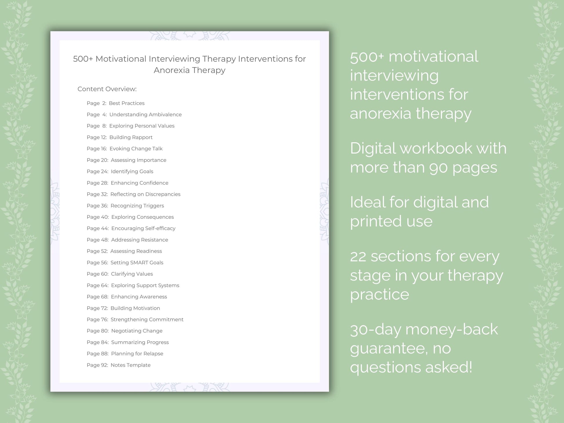 Anorexia Motivational Interviewing Therapist Worksheets