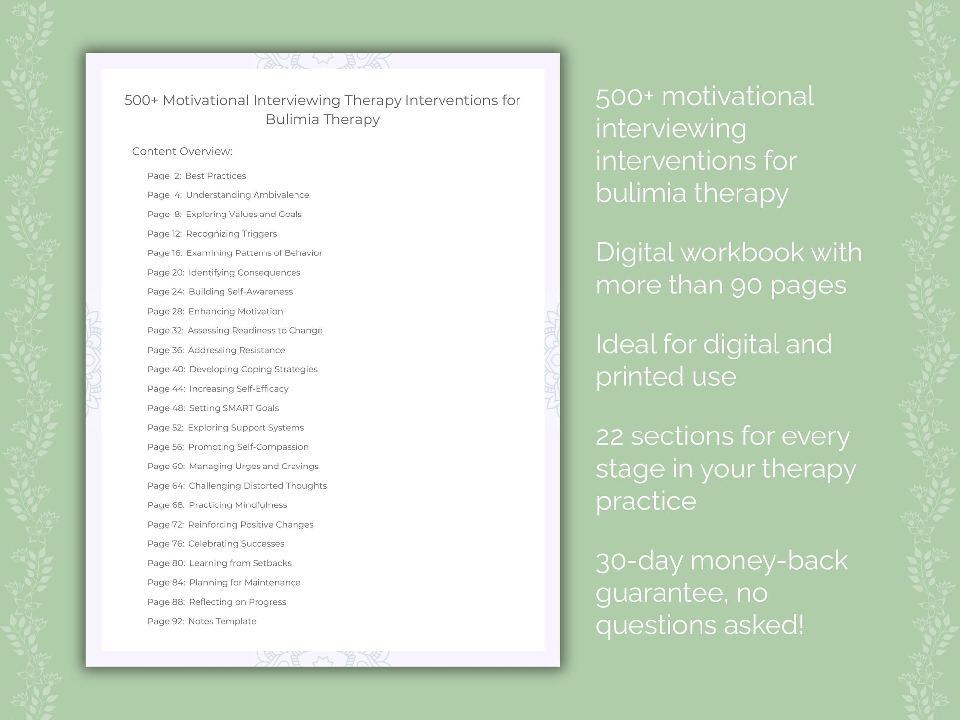 Bulimia Motivational Interviewing Therapist Worksheets