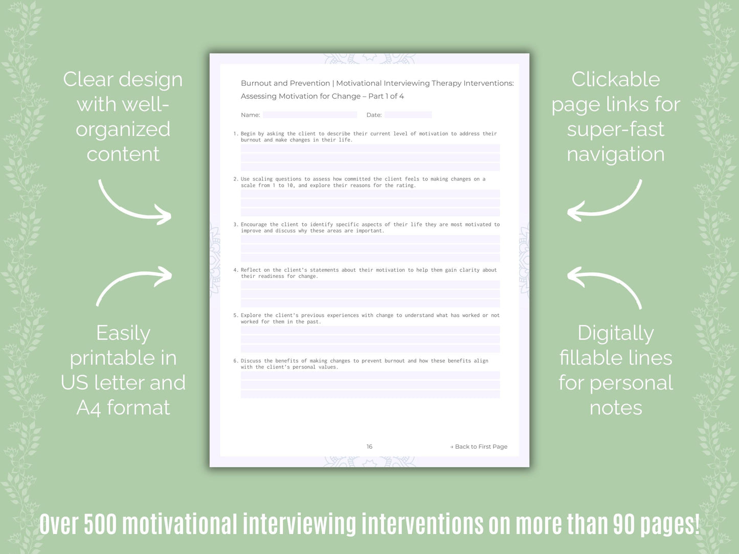 Burnout and Prevention Motivational Interviewing Counseling Templates