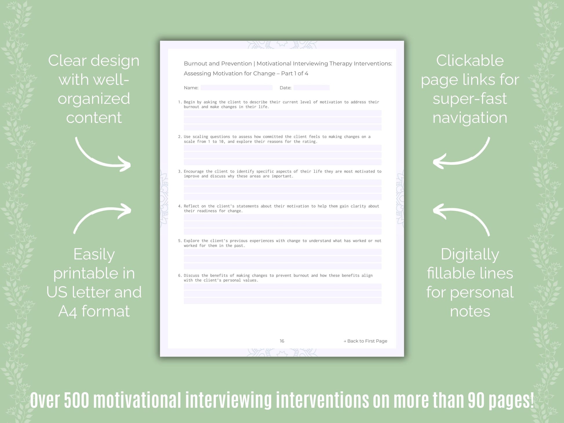 Burnout and Prevention Motivational Interviewing Counseling Templates