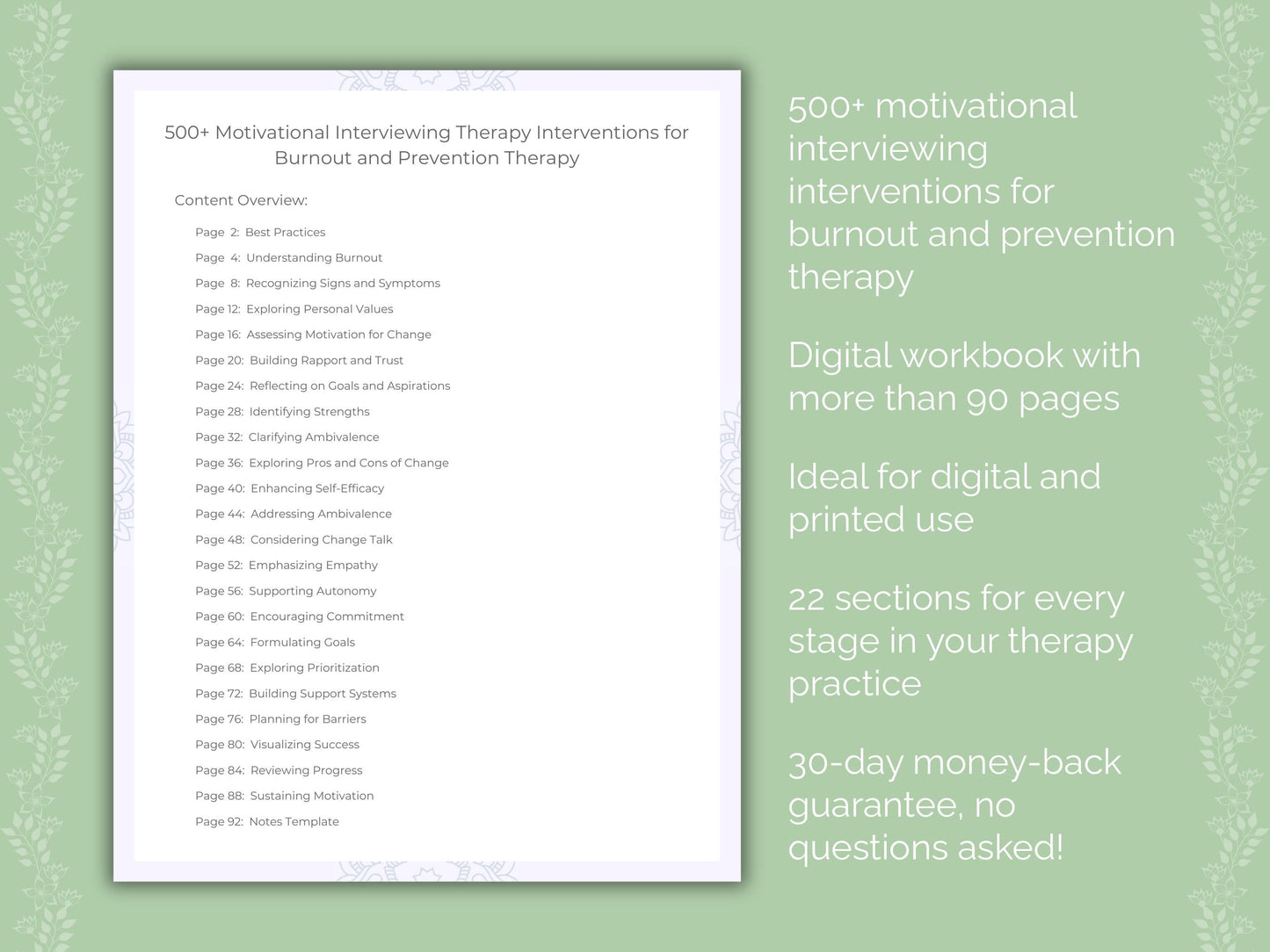 Burnout and Prevention Motivational Interviewing Therapist Worksheets